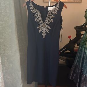 Pappagallo Navy Blue Dress with Embroidery